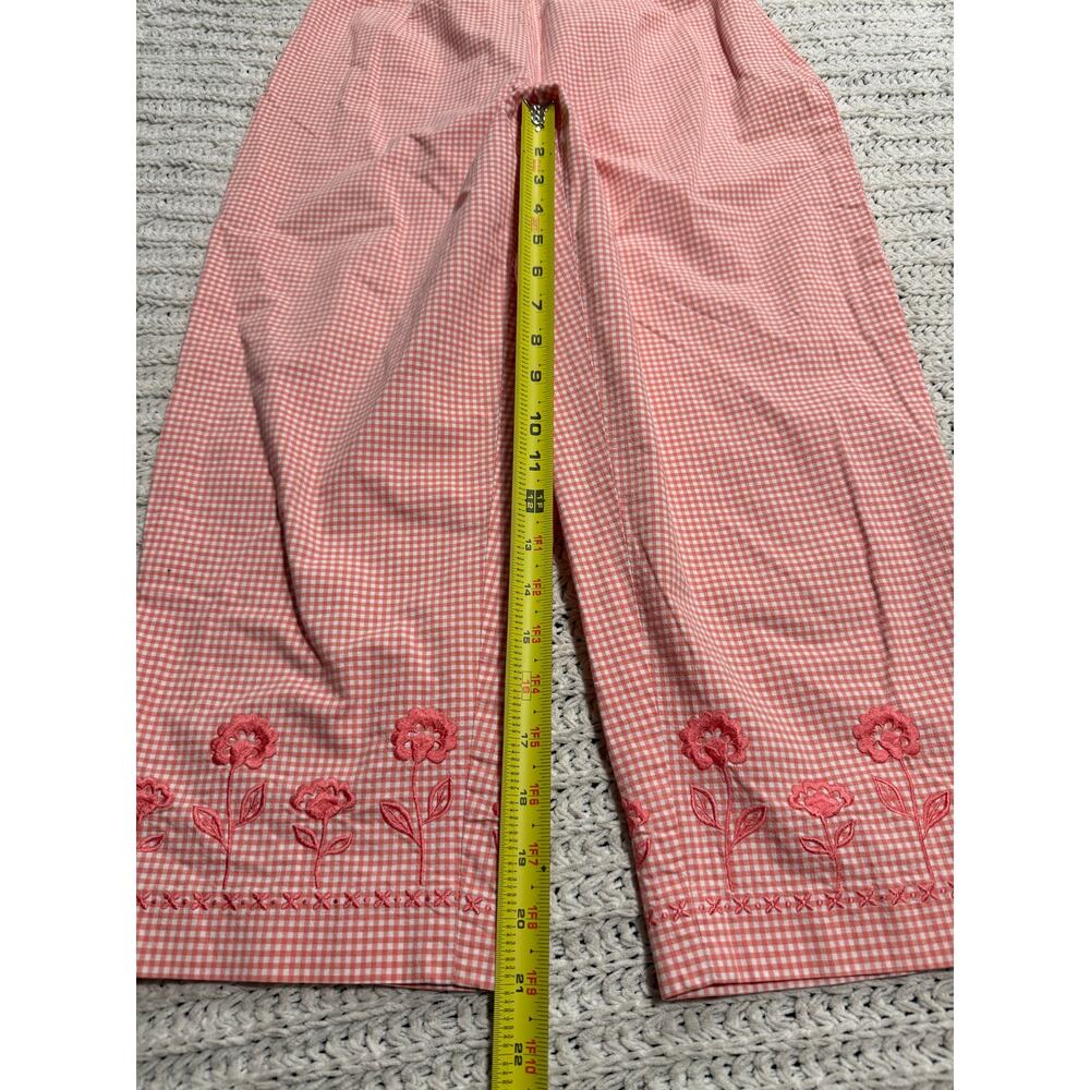 VTG Talbots Stretch Crop Pants Plaid Embroidered Flowers Womens 8P Coral White - Picture 3 of 8